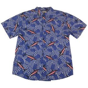 Magellan Outdoors Men's Hawaiian Shirt American Flag Marlin 2XL Red White Blue C
